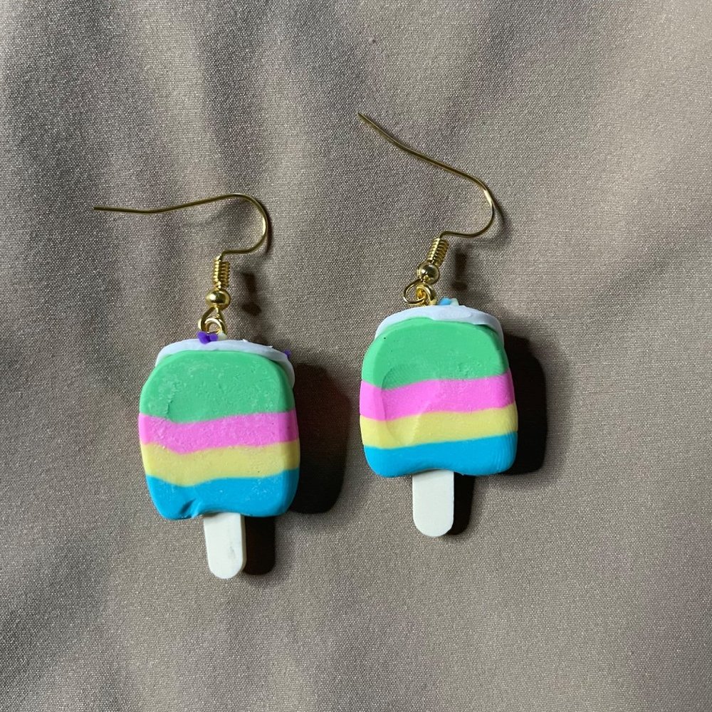 Popsicle Rainbow Ice Cream Clay Fun Funny Colorful Dangle Drop Earrings NEW - Picture 4 of 6